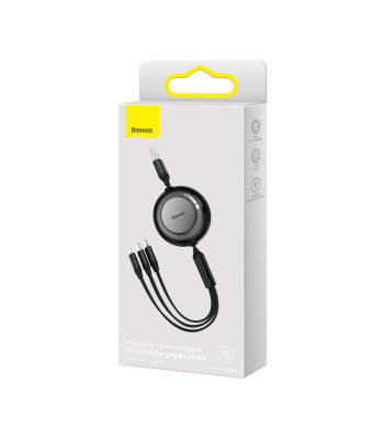 "Baseus" kabelis "Bright Mirror 2 3w1" USB - micro USB + "Lightning" + USB-C 1,1 m 3,5 A juodas ištraukiamas