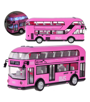 Rožinis dviaukštis autobusas su atidaromomis durimis ir garsu ZA4748