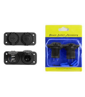 Cigarečių žiebtuvėlio lizdas + USB-A 5V2.1A + USB-A 5V1A, in:12V24V kabelis 1,4 m LTC