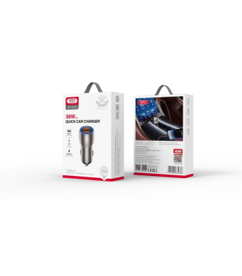 XO automobilinis įkroviklis CC52 QC 36W 2x USB pilkos spalvos + microUSB laidas