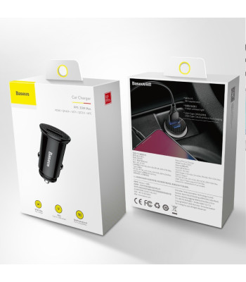 Baseus automobilinis įkroviklis Apskritas PD QC 3.0 PPS 30W 1x USB 1x USB-C, juodas