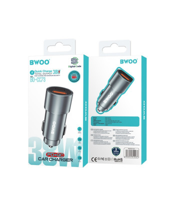 BWOO 38W greitasis automobilinis įkroviklis BO-CC73 QC 18W + PD 20W, pilkai sidabrinis