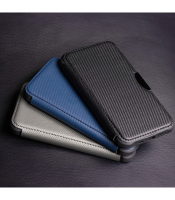 Apsauginis dėklas knygelė Smart Carbon, skirtas iPhone 16 Pro 6,3, sidabrinis