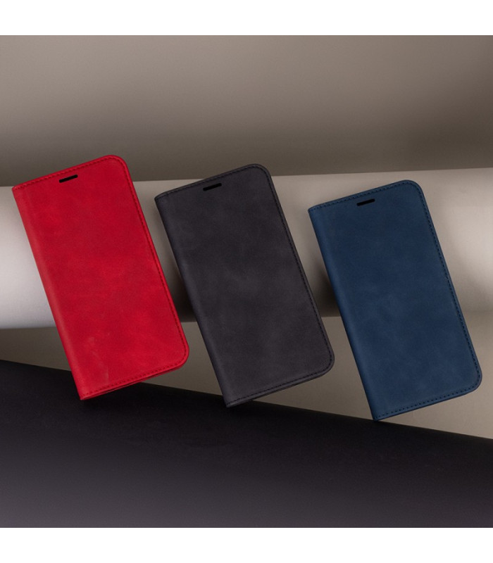 Apsauginis zomšinis dėklas knygutė Smart Suede, skirtas Xiaomi Redmi Note 13 Pro 5G (global) tamsiai mėlynas