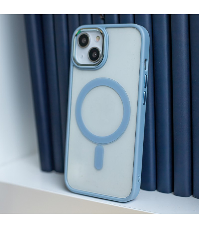 Skaidrus magnetinis satino dėklas iPhone 16 Pro 6,3, mėlynas
