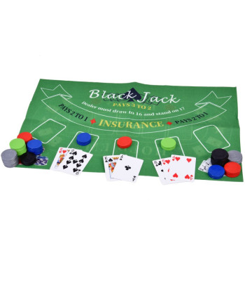 Kortų žaidimo „2in1“ pokerio ir „BlackJack“ žetonų rinkinys + kortos + lenta GR0706