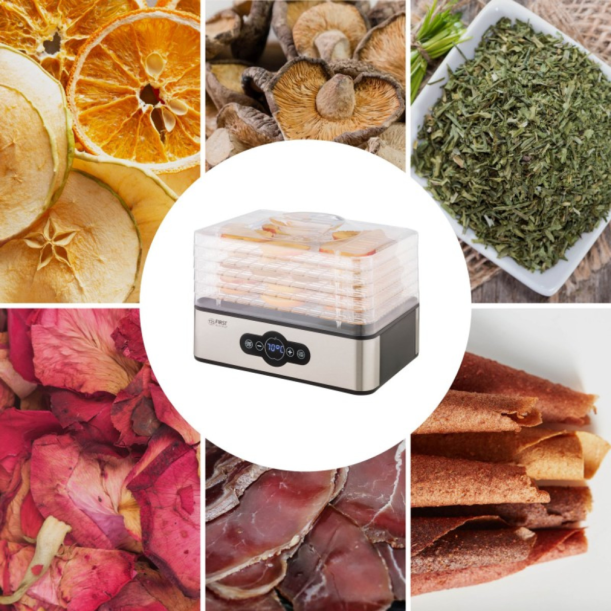 Maisto produktų džiovyklė, 240 w max, 5 sluoksniai, 99 h skaitmeninis laikmatis