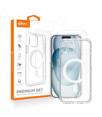 "Vmax" rinkinys "iPhone 15 Plus" 6,7 "Mag" dėklas + stiklas 2,5D premium