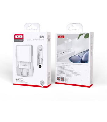 XO sieninis įkroviklis CE02D QC 3.0 18W 1x USB balta + USB-C kabelis