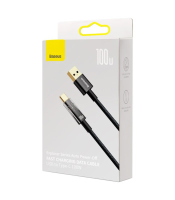"Baseus" kabelis Explorer USB - USB-C 1,0 m juodas automatinis išjungimas 100W