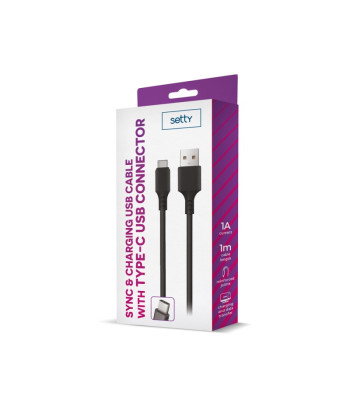 Setty kabelis USB - USB-C 1,0 m 2A juodas NAUJIENA