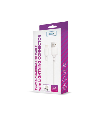 "Setty" kabelis USB - "Lightning" 1,0 m 2A baltas NAUJIENA