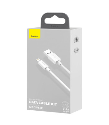 "Baseus" kabelis "Simple Wisdom" USB - "Lightning" 1,5 m 2,4A baltas 2 vnt.