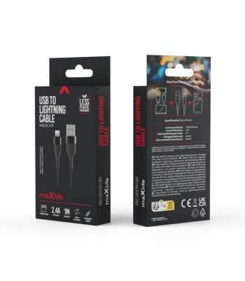 "Maxlife MXUC-07" USB - "Lightning" laidas 1,0 m 2,4A juodas nailonas
