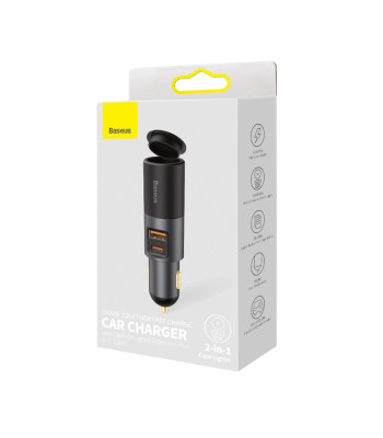 Baseus automobilinis įkroviklis Share Together PD 120W 1x USB 1x USB-C pilkos spalvos su automobilio žiebtuvėlio lizdu