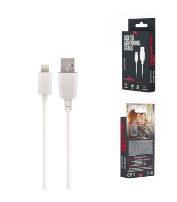 "Maxlife" kabelis USB - "Lightning" 2,0 m 2A, baltas