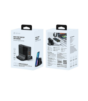 "Devia" sieninis įkroviklis Extreme PD QC 3.0 75W 2x USB-C 4x USB juodas