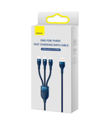 "Baseus" kabelis 3in1 Flash II USB - Lightning + USB-C + microUSB 1,2 m 3,5A mėlynas