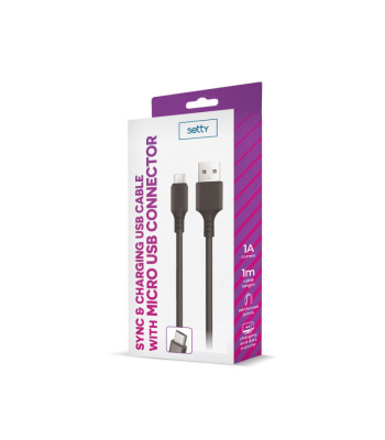 Setty kabelis USB - microUSB 1,0 m 1A juodas NAUJIENA