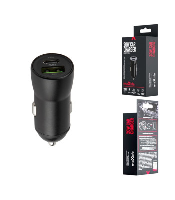 "Maxlife MXCC-04 PD QC automobilinis įkroviklis 1x USB-C 1x USB 20W juodas