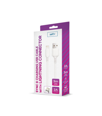 "Setty" kabelis USB - "Lightning" 3,0 m 2A baltas NAUJIENA