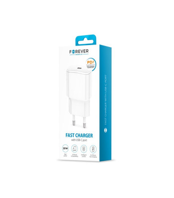 "Forever TC-01 PD QC įkroviklis 1x USB-C 20W, baltas