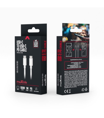 "Maxlife MXUC-05" kabelis USB-C - USB-C 1,0 m 100W baltas