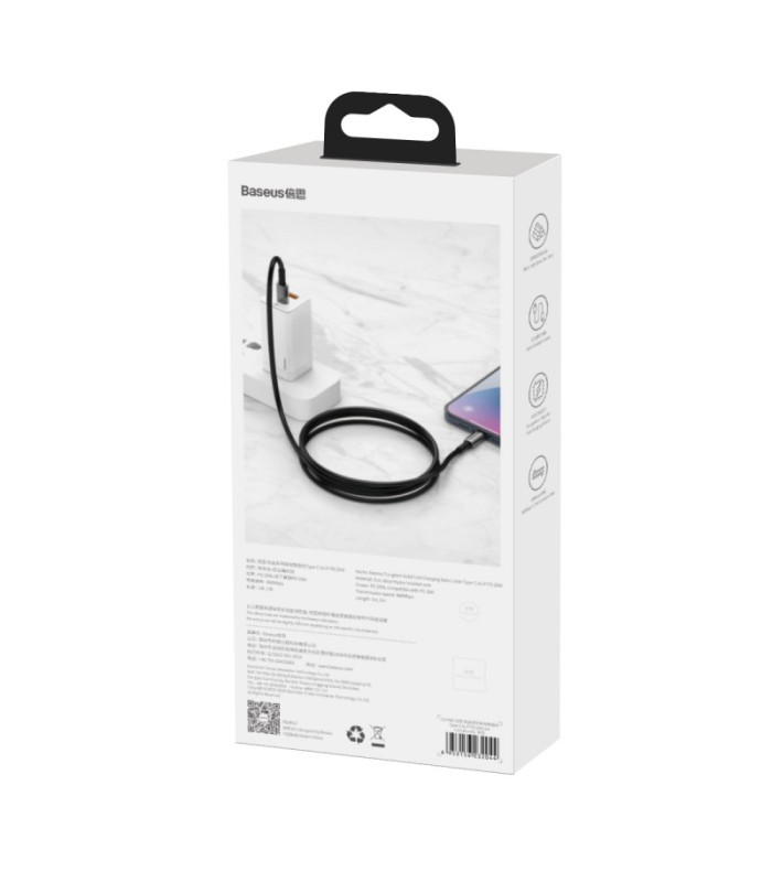 "Baseus" kabelis Tungsten PD USB-C - Lightning 2.0 m juodas 20W