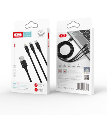 XO kabelis NB173 3in1 USB - Lightning + USB-C + microUSB 1,2 m 2,4A juodas