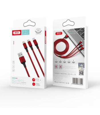XO kabelis NB173 3in1 USB - Lightning + USB-C + microUSB 1,2 m 2,4A raudonas