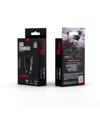 "Maxlife MXTC-01" įkroviklis 1x USB 2,1A, juodas
