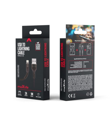 "Maxlife MXUC-01" USB - "Lightning" kabelis 1,0 m 2A juodas nailonas