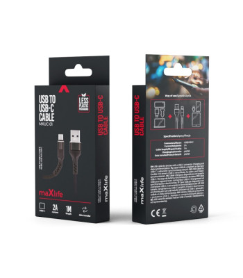"Maxlife MXUC-01" USB - USB-C kabelis 1,0 m 2A juodas nailonas