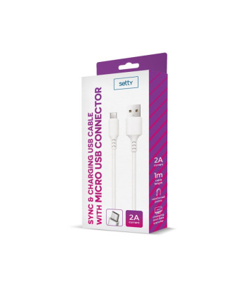 Setty kabelis USB - microUSB 1,0 m 2A baltas NAUJIENA