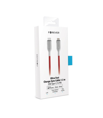 "Forever Core Utra Fast MFI PD" kabelis USB-C - "Lightning" 1,5 m 2,4A raudonas