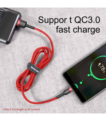 "Baseus" USB - USB-C 0,5 m 3A kabelis raudonas