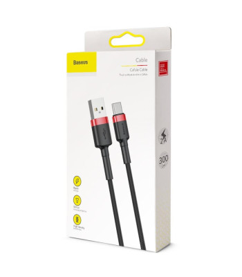 "Baseus" kabelis Cafule USB - USB-C 3,0 m 2A raudonai juodas