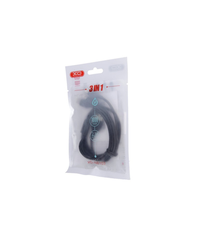 XO kabelis NB103 3in1 USB - Lightning + USB-C + microUSB 1,0 m 2,1A juodas