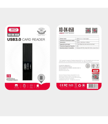 XO kortelių skaitytuvas 2 in 1 DK05B USB 3.0, juodas