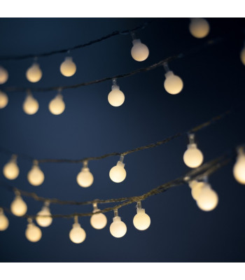 String Light saulės šviesos LED FROSTED BALLS SFB61 6,5m 30 kamuoliukų šiltai balta amžinai šviesa