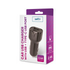 Setty automobilinis įkroviklis 1x USB 1x USB-C 2,4A juodas