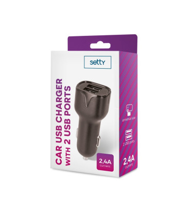 "Setty" automobilinis įkroviklis 2x USB 2,4A, juodas