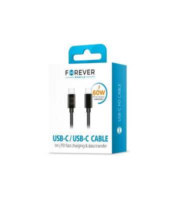 "Forever" kabelis USB-C - USB-C 1,0 m 60W juodas