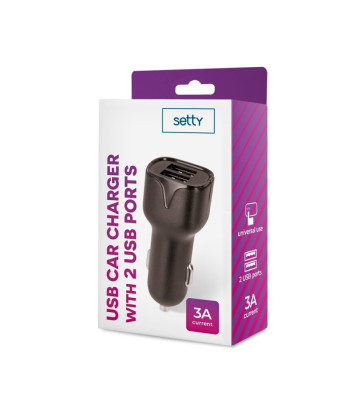 "Setty" automobilinis įkroviklis 2x USB 3A juodas