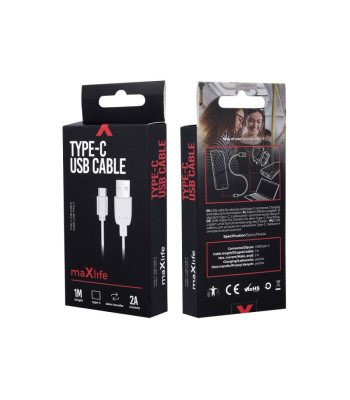 Maxlife kabelis USB - USB-C 1,0 m 2A baltas