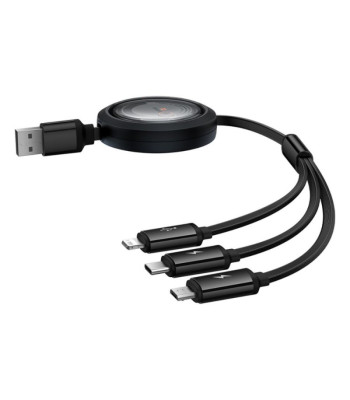 "Baseus Free2Draw" ištraukiamas kristalinis greito įkrovimo duomenų kabelis USB į M+L+C 100W 1,1 m ilgio klasteris, juodas