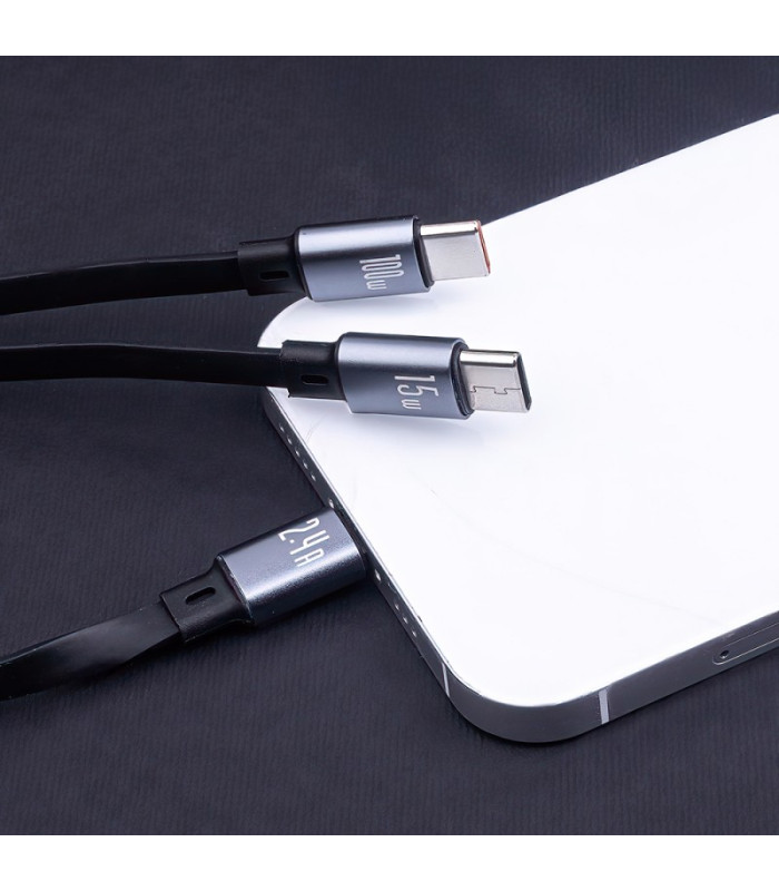 "Forever 3in1" kabelis USB - "Lightning" + 2x USB-C 1,2 m 100 W juodas