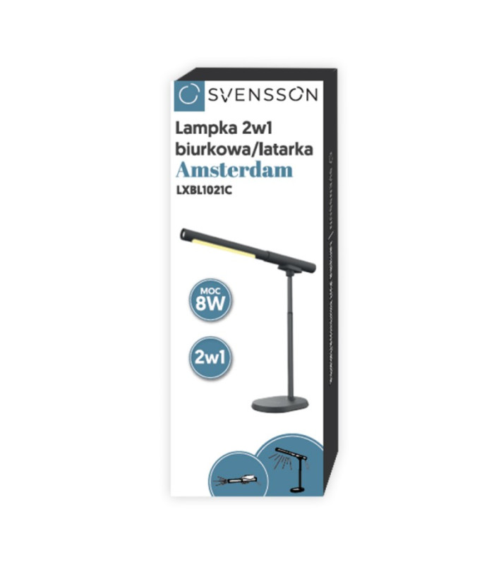 "Svensson" stalinė lempažibintuvėlis 2in1 AMSTERDAM magnetinis-atspaudžiamas 8W juodas