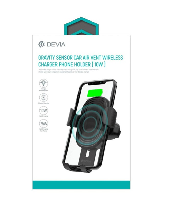 "Devia" automobilinis laikiklis "Gravity" su belaidžiu indukciniu įkrovikliu, juodas 10W oro ventiliacijos anga