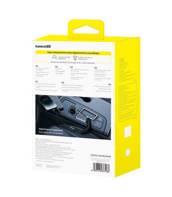 "Baseus" žiedinis plastikinis automobilinis įkroviklis (C+C) + (C-L) laidas 60W kosminės juodos spalvos